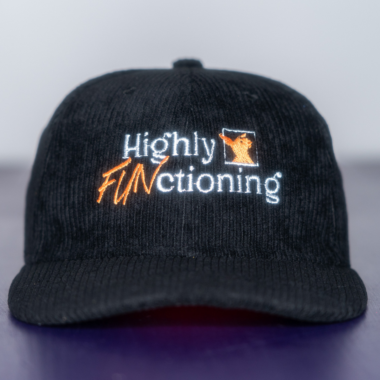Retro Corduroy Cap - "Highy FUNctioning" Embroidered Hat