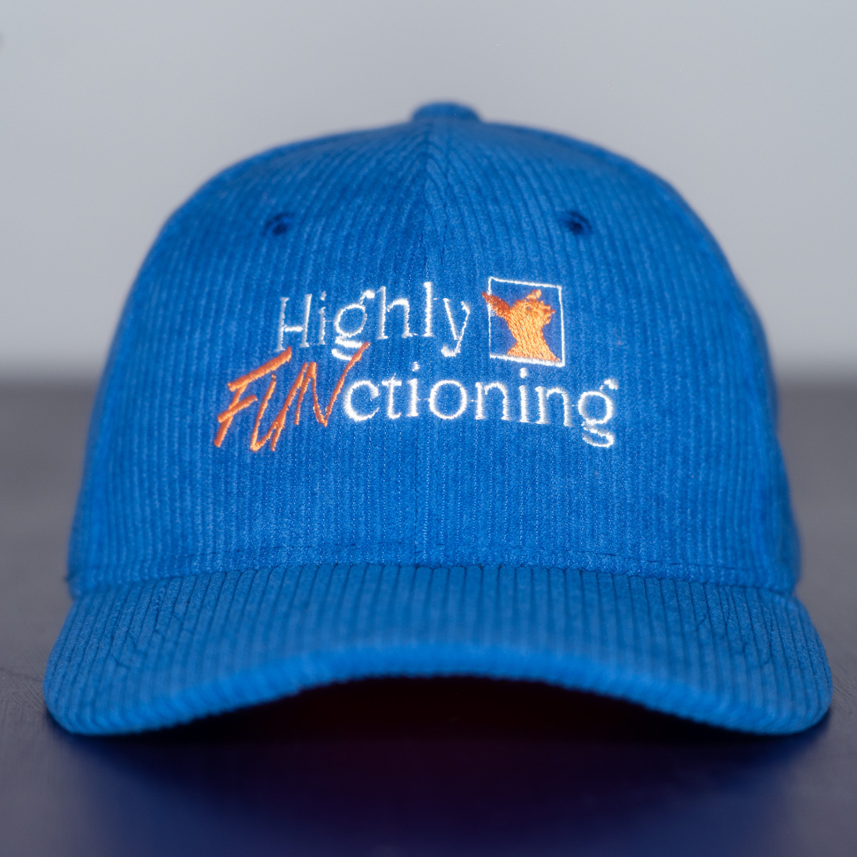 Retro Corduroy Cap - "Highy FUNctioning" Embroidered Hat