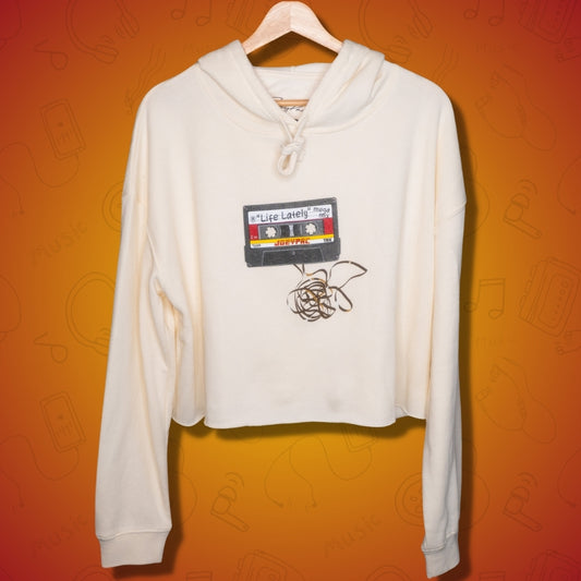 Cropped Lightweight Hoodie - "Life Lately" Mega Mix - Retro Cassette Tape